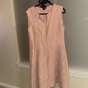 Grizas Sleeveless Mauve Rose Crinkle Silk Linen Textured Dress - L